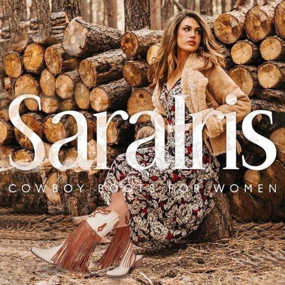 ⭐ SaraIris Women's Western Booties | Pointed Toe, Chunky Heel, Embroidered Fring - Picture 2 of 7